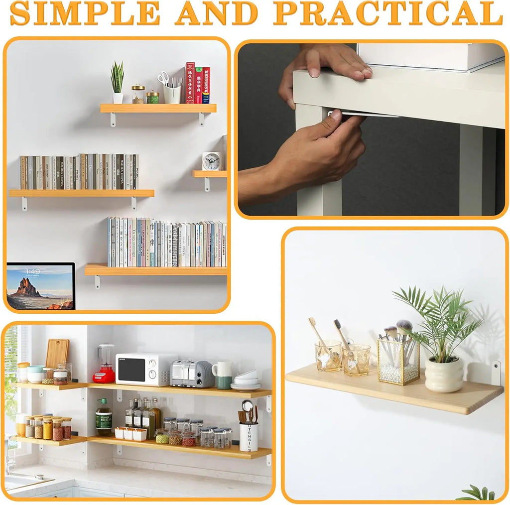 Heavy Duty White L Bracket Shelves, Stainless Steel Corner Brace for Wooden Board Hanging Support, 6x4 Inch (Pack of 4)