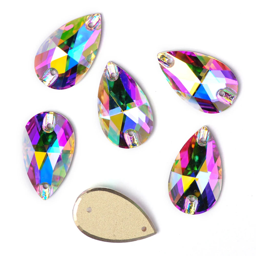 YANRUO Teardrop Sew-on Rhinestones Glass Crystal Stone Sewing Embroidery Clothes Accessories Stones For DIY Wedding Dress Decor