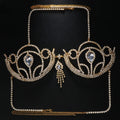 GLAMing Sexy Semicircle Crystal Bikini Tops Chest Bracket Tassel Body Chain Curved Rhinestone Lingerie Bra Women Breast Jewelry