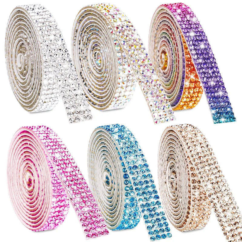 4/8 Row 1Yard Self Adhesive Crystal Rhinestone Sticker Diamond Color Ribbon Strip For DIY Phone Clothes Arts Crafts Decor