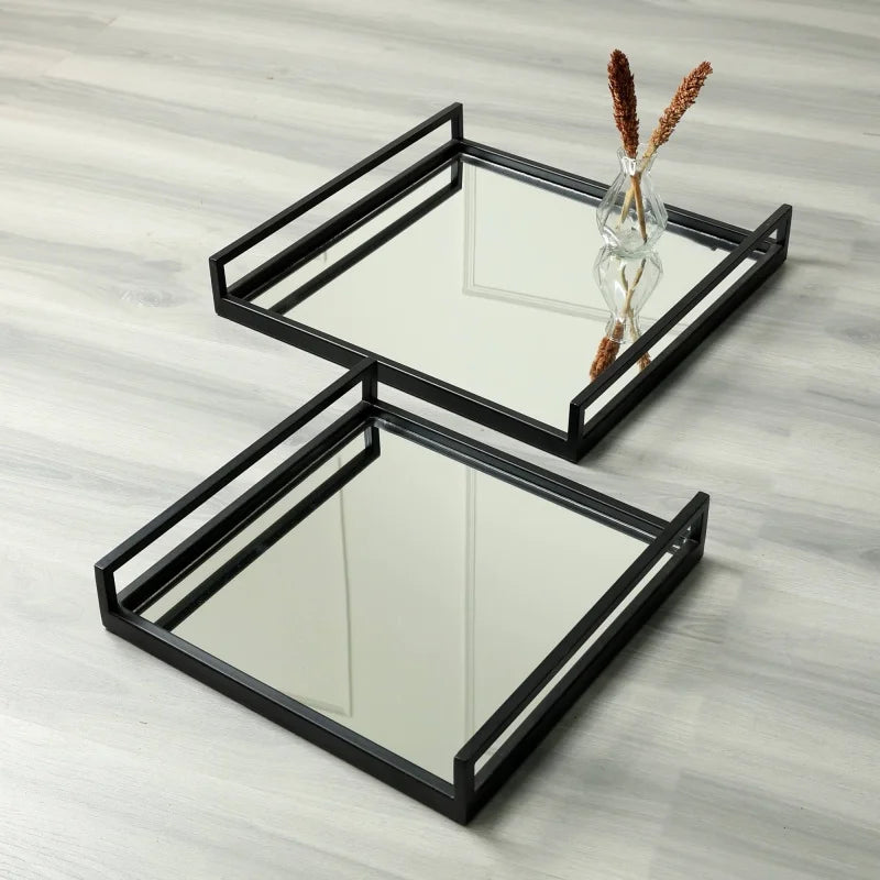 Beauty Care Care ensuring Decor Durable Ideal Lasting Quality Use Wood Handcrafted Glass With Metal Frame Serving Tray - 20x20x3