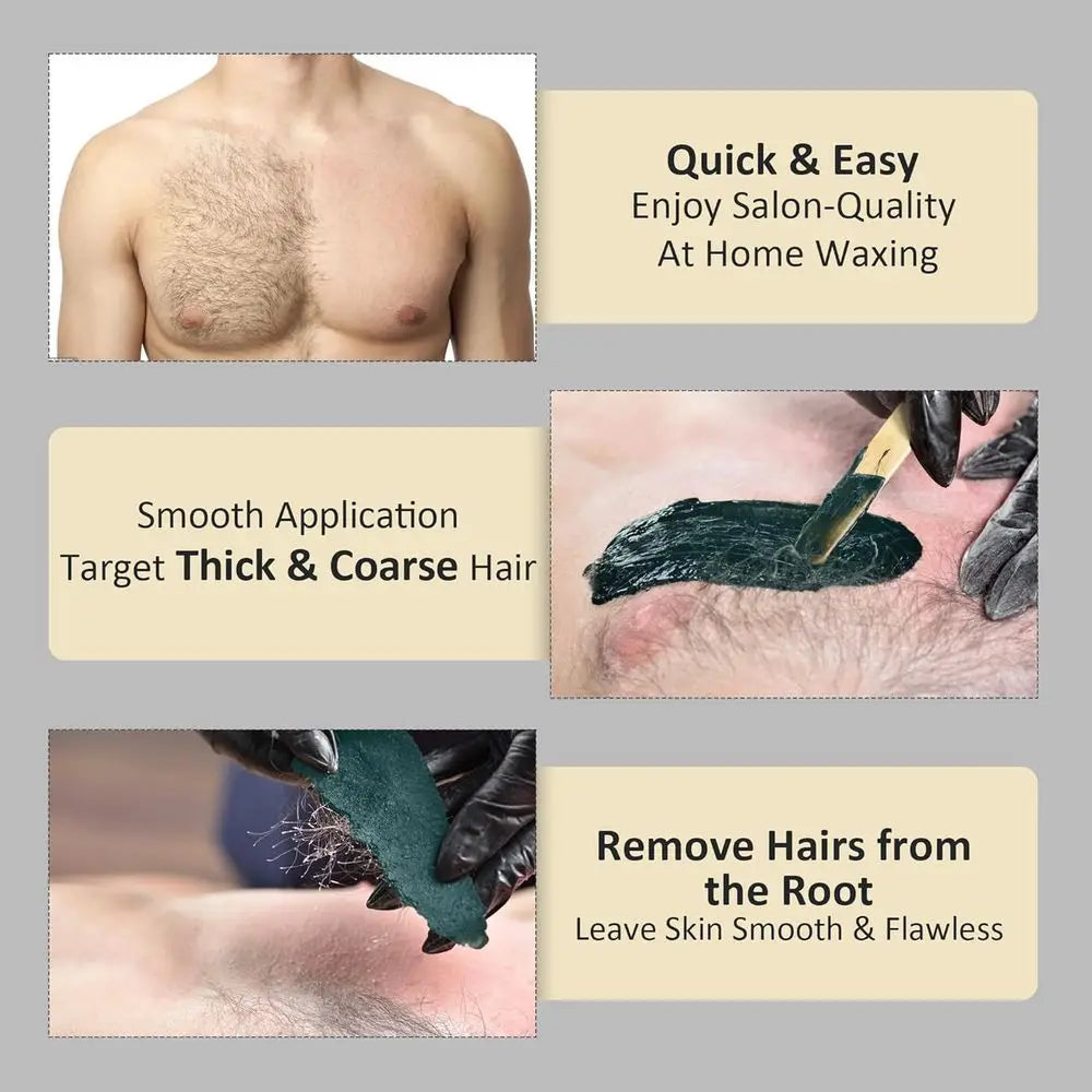 Hair Removal Waxing Kit for Men, Nose & Ear Wax Kit with Silicone Pot - Remove Unwanted Coarse Hair on Mustache, Eyebrows, Under