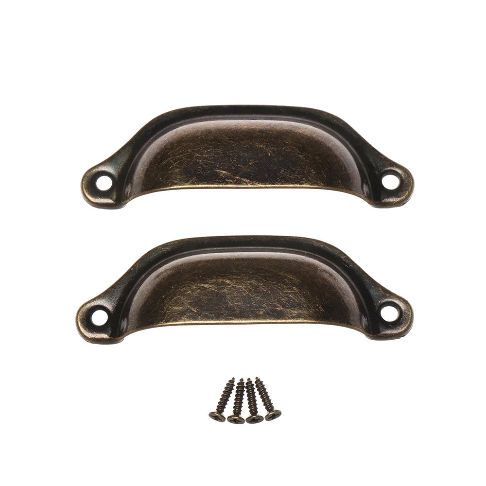 2Pcs Antique Brass Door Handle 98*35*16mm Shell Shape Wardrobe Cabinet Pulls Dresser Drawer Knob Kitchen Cupboard Fittings