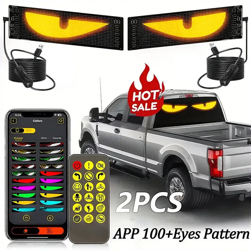 10.2x34.8CM 2PCS Huge Bright Devil Eyes LED Light  Remote Music Control Custom Text Lighting Scrolling For Board Windshield