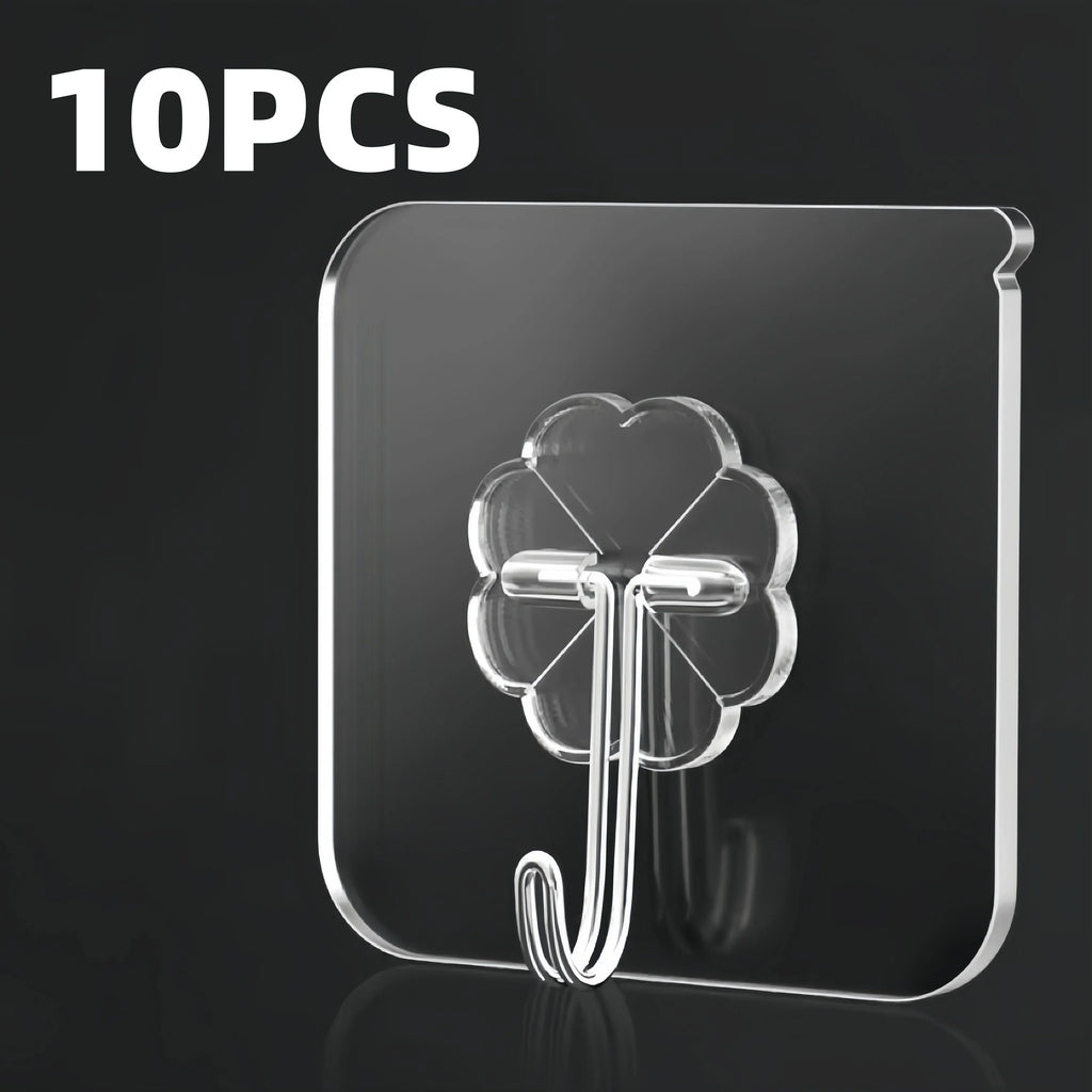 10 pieces of strong self-adhesive hooks, transparent hangers, towels, bathroom kitchen stainless steel hooks