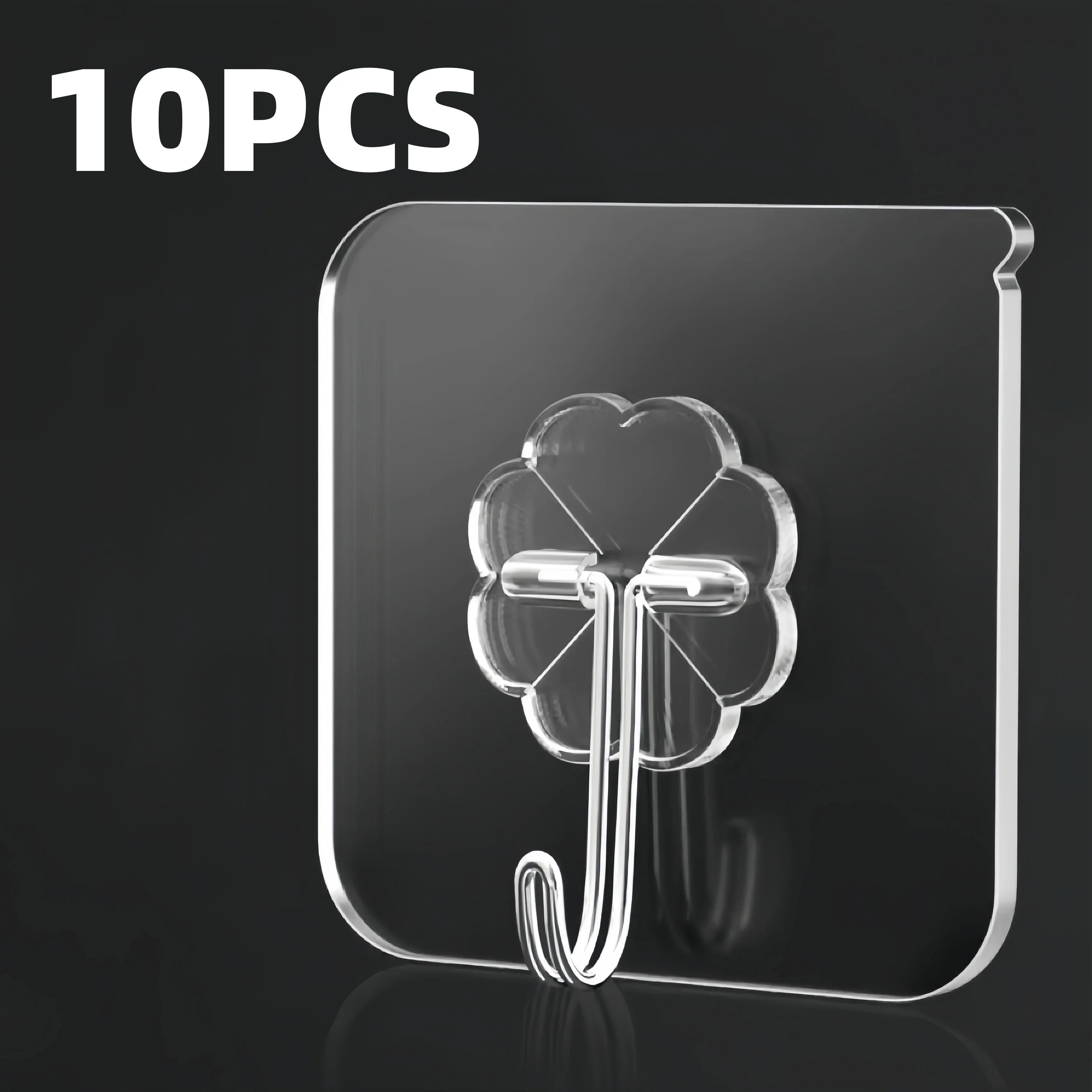 10 pieces of strong self-adhesive hooks, transparent hangers, towels, bathroom kitchen stainless steel hooks