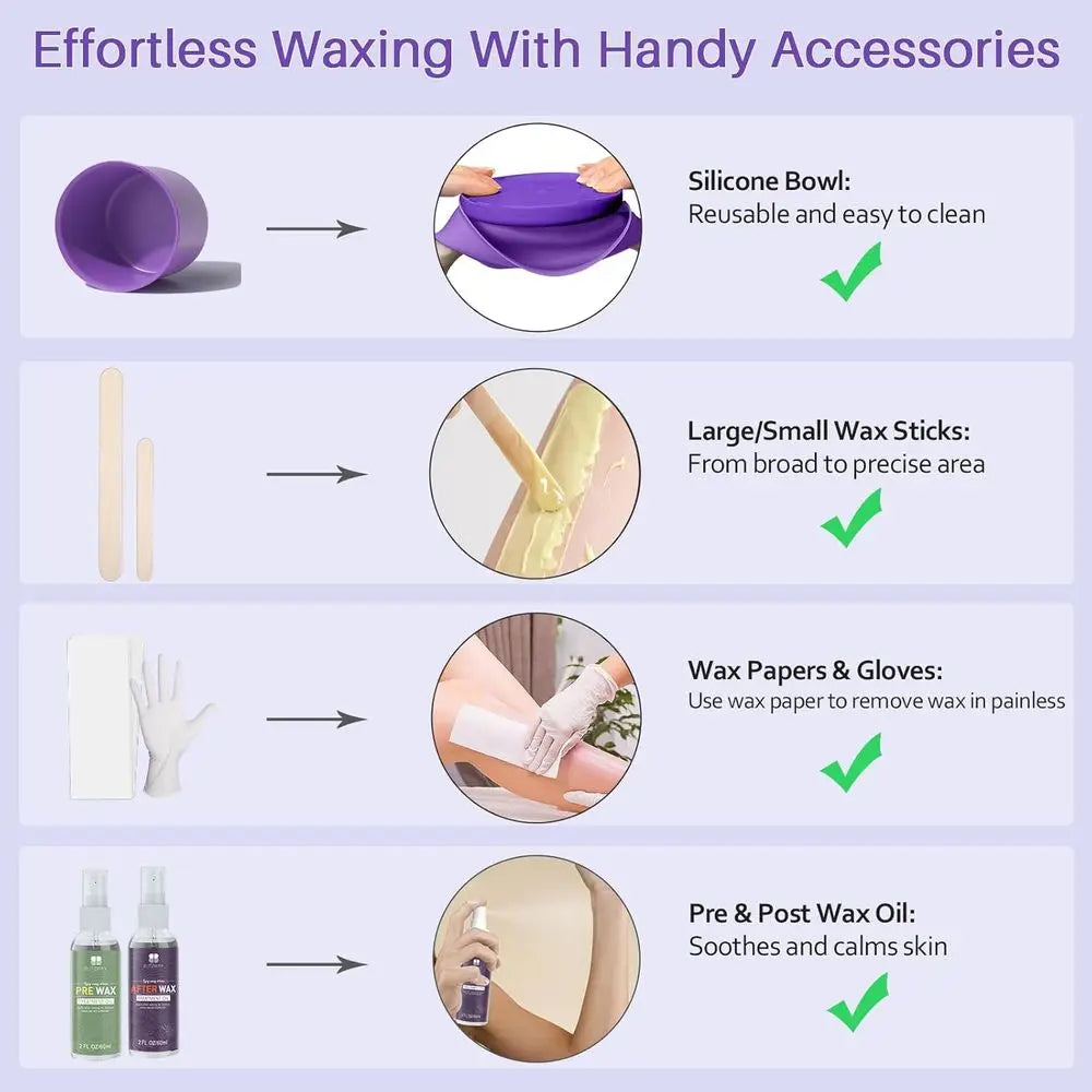 Brazilian and Bikini Waxing Kit for Women, Hard Wax Warmer, Legs and Body Hair Removal Kit, Beginner Friendly, Digital Fast Heat