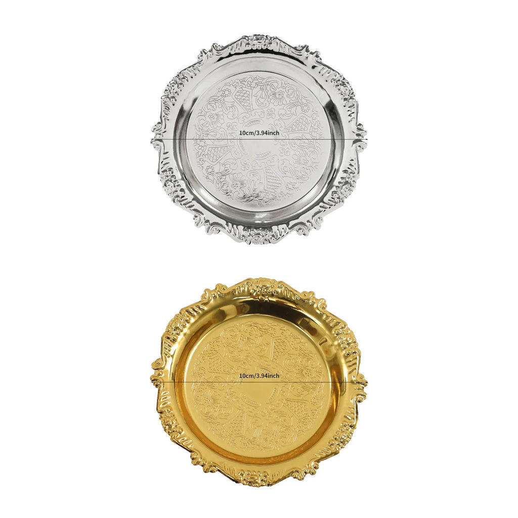 6PCS Gold/Silver Serving Tray Round Metal Snack Plate Restaurant Tray Plate Jewelry Display Tray for Birthday Wedding Banquet