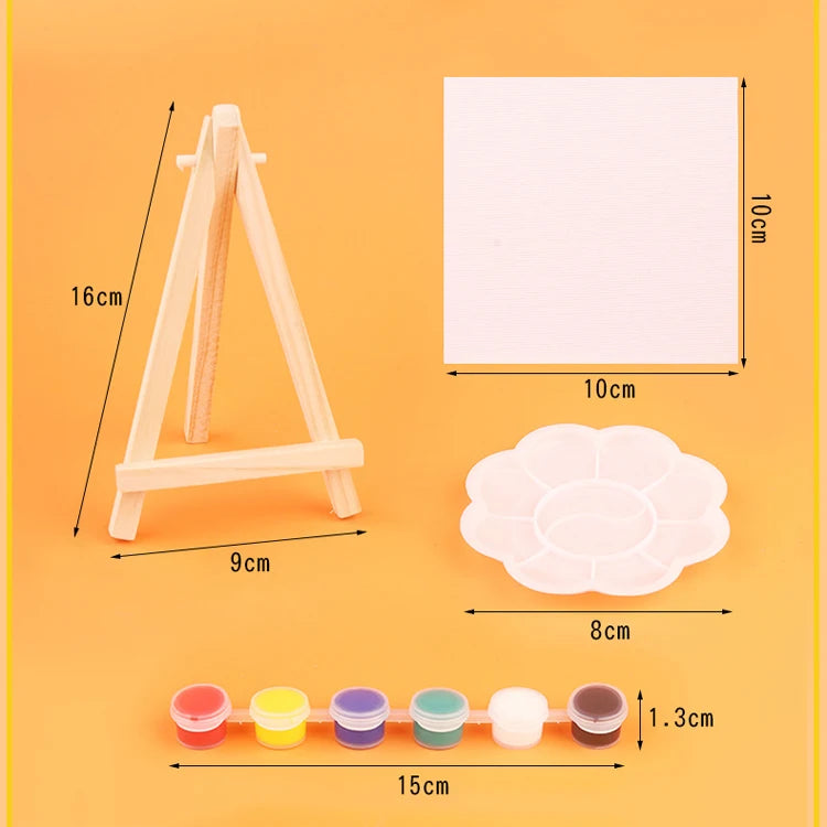 DIY Digital Oil Painting Set 10x10cm Mini Square Art Canvas Easel Acrylic Hand-Painted Art Board