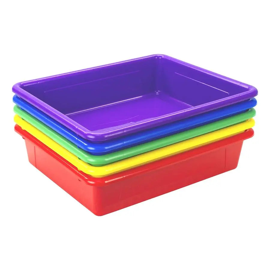 Letter Size Flat Storage Tray Organizer Bin with NonSnap Lid for Classroom, Office and Home, Assorted Colors, Pack of 5 62534U05