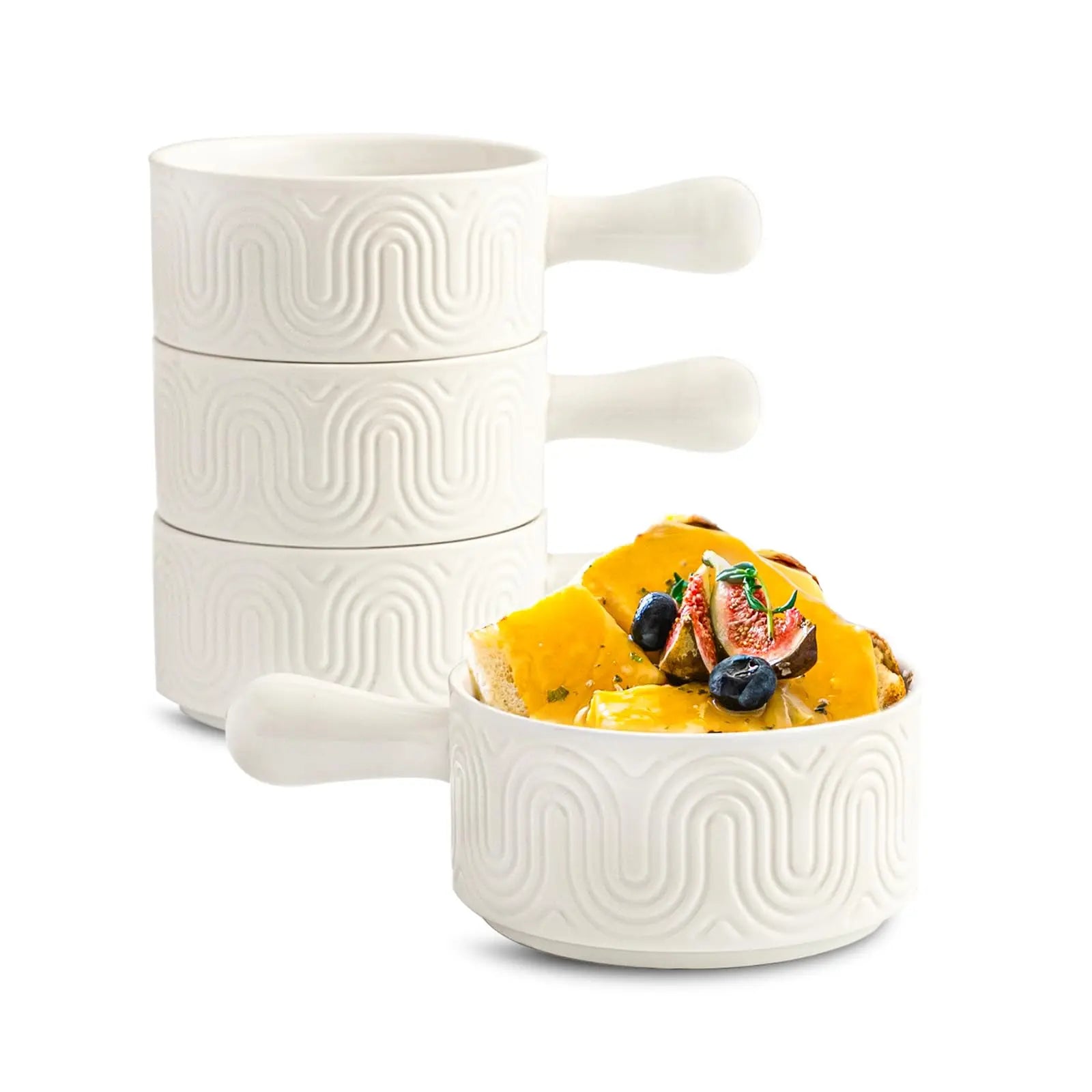 18oz French Onion Soup Bowls with Handles Set of 4 Ceramic Soup Crocks Ceramic Soup Bowl for Beef Stew Cereal Pot Pies Microwave