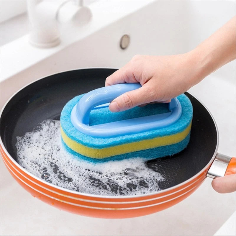 Sponge Cleaning Brush With Handle Bathtub Tile Scrub Brush Kitchen Bathroom Cleaning Sponge Brush Household Cleaning Supplies