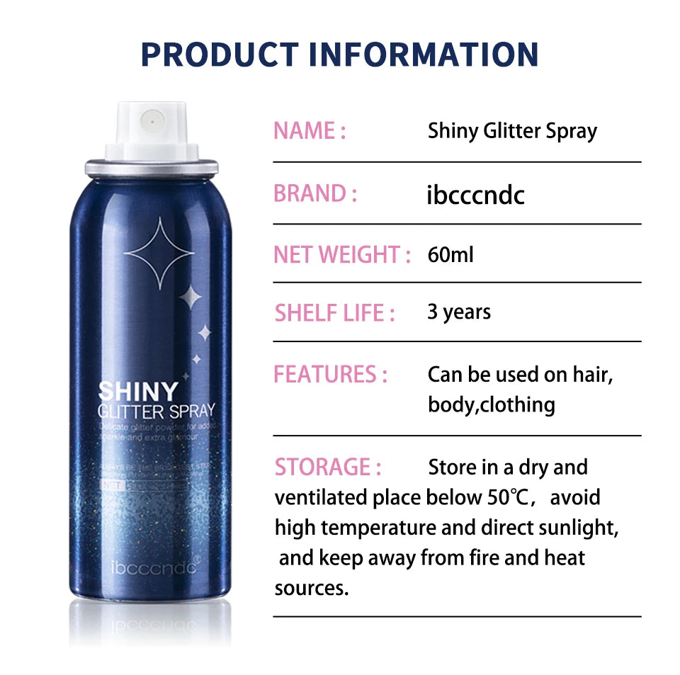 60ml Shiny Silver Glitter Spray High Gloss Glitter Powder Spray Waterproof Shiny Powder Makeup for Body Face Highlight Makeup