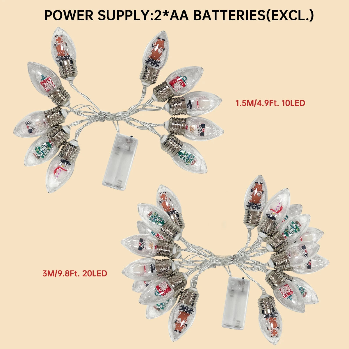 1pc 10/20LED Christmas Snow Globe String Lights Santa Claus Christmas Tree Reindeer Doll Wish Light For Wedding Party Home Decor