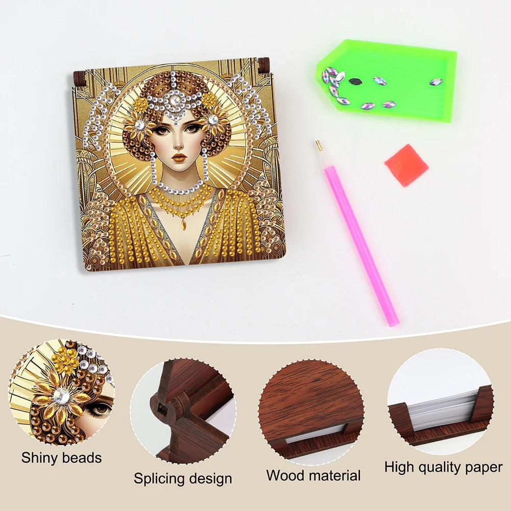 Wood DIY 5D Diamond Painting Note Box with 160 Sheets Crystal Art Sticky Notes Holder for Office Workplace Home Gifts
