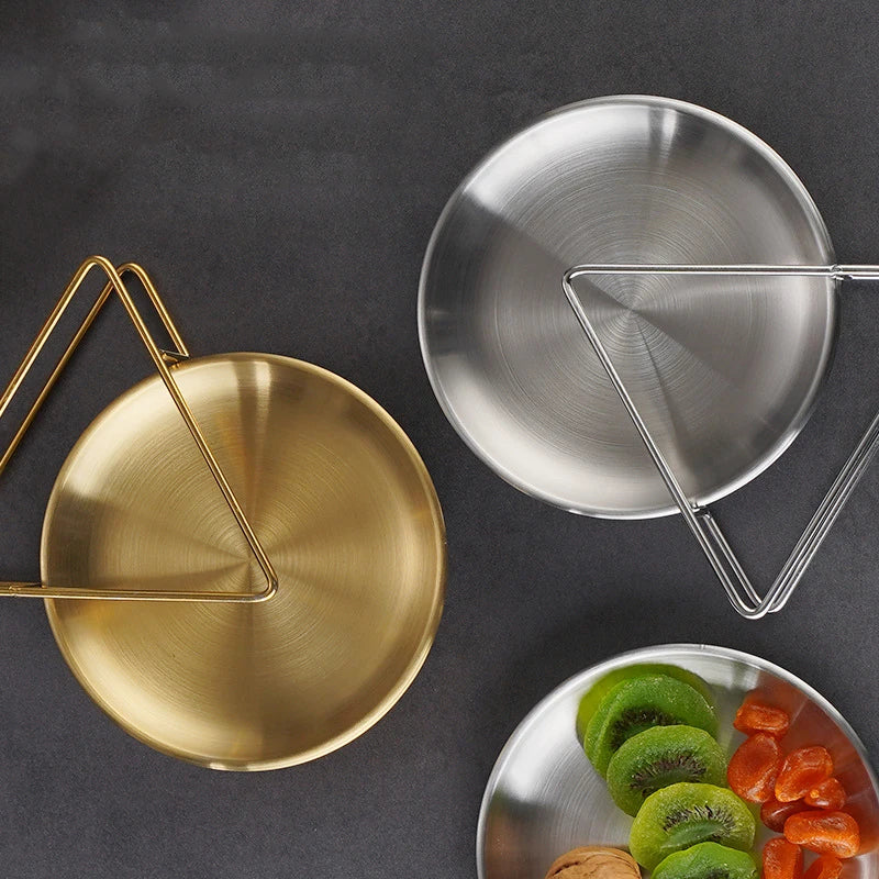 Kitchen Utensils With Shelves Gold Silver Stainless Steel Circular Plates Trays Shallow Bottom Rust Proof Plates Picnic Plate