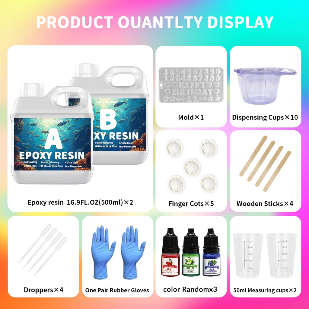 Fast Curing Clear Epoxy Resin Set 500ML - Bubble-Free for DIY Art & Gift Making