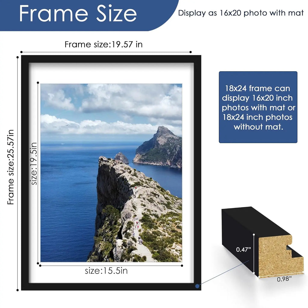 Set of 6 Black Poster Frames 18x24 with Mat for Wall Decor, Versatile Display for Photos Artwork Home Gallery