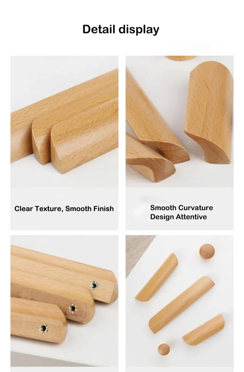 Natural Wood Furniture Handles Kitchen Door Knobs Cabinets Pulls Beech Wooden Handles for Cabinet and Drawers Furniture Hardware