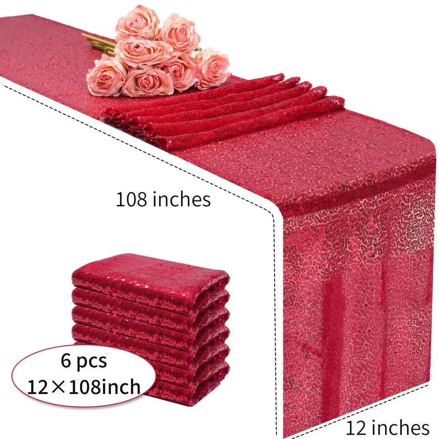 inch Red Sequin Table Runner Sparkly Glitter Table Linens 6 Packs for Party Decorations Wedding Birthday Baby Shower Engagement