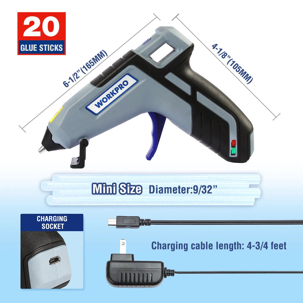 WORKPRO 30W Hot Melt Glue Gun with 20pcs Glue Sticks for DIY Arts Craft Projects, Home Quick Repairs