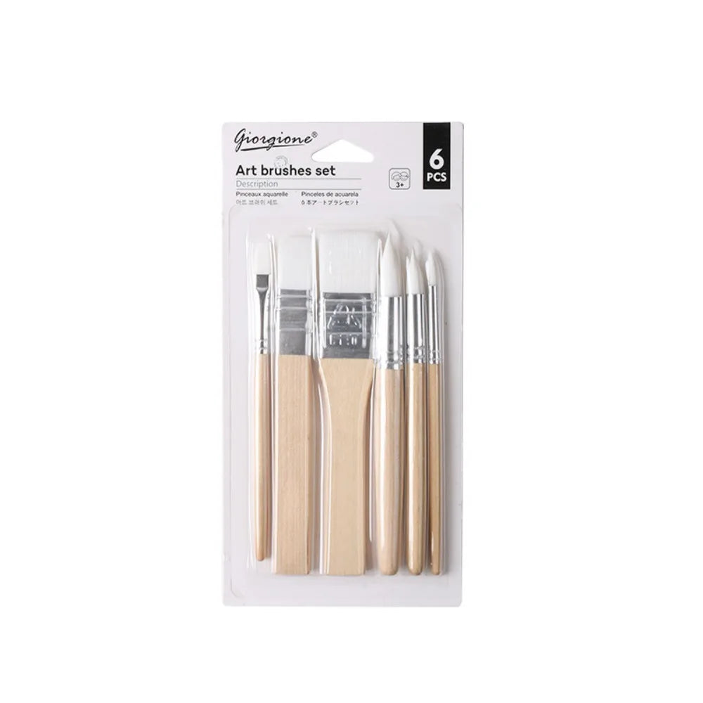 Art Paint 3/6pcs Painting Brush Set Different Shape Professional Watercolor Gouache Oil Brush Set Flat Tip Head Wooden Handle
