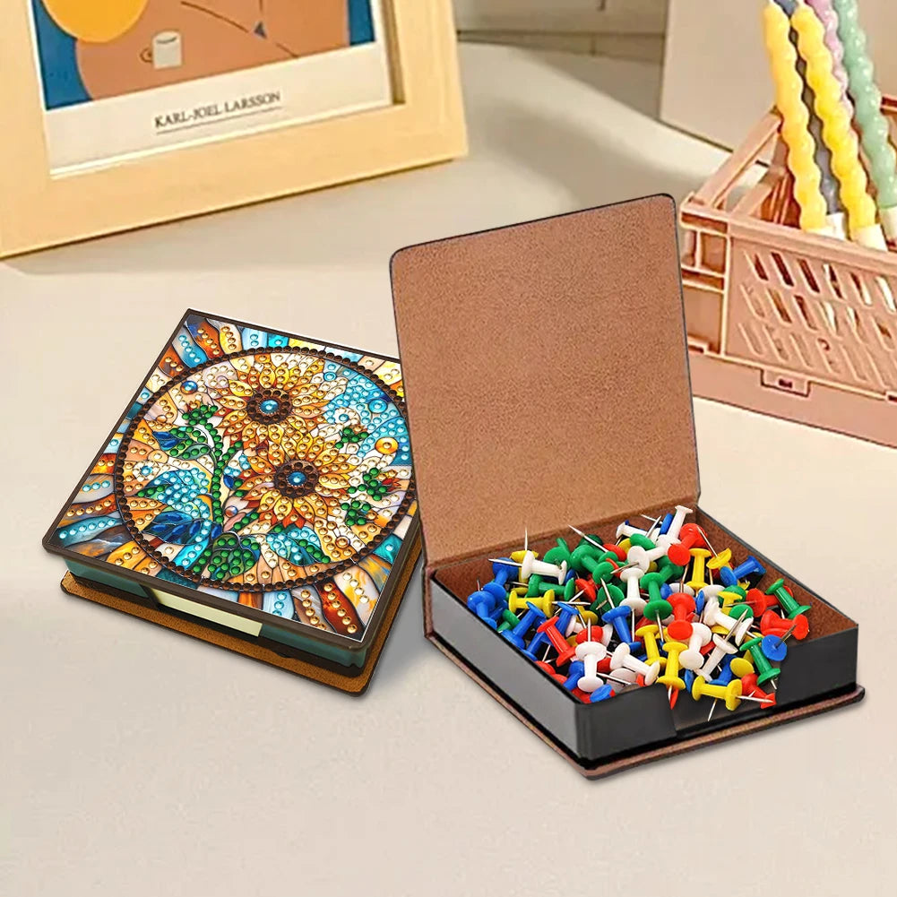 Sunflower PU DIY 5D Diamond Painting Note Box with 150 Sheets for Office Home