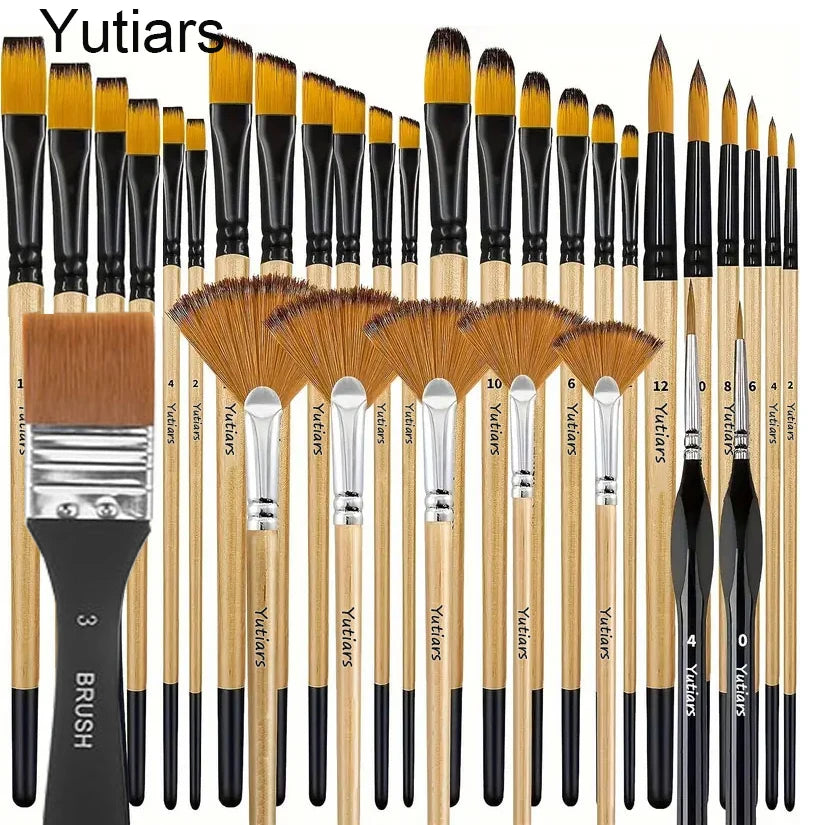 28/32 Pcs Paint Brushes for Acrylic Painting, Premium Nylon Bristles with Round, Filbert, Flat, Fan, Angle, Fine Detail Brush
