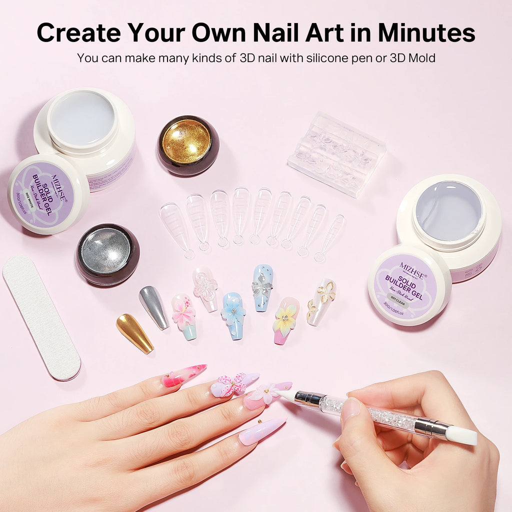MIZHSE Builder Nail Gel White Milky Hard Clear Gel Polish For Nail Extension Salon Manicure Set Home DIY Professional Nail Art