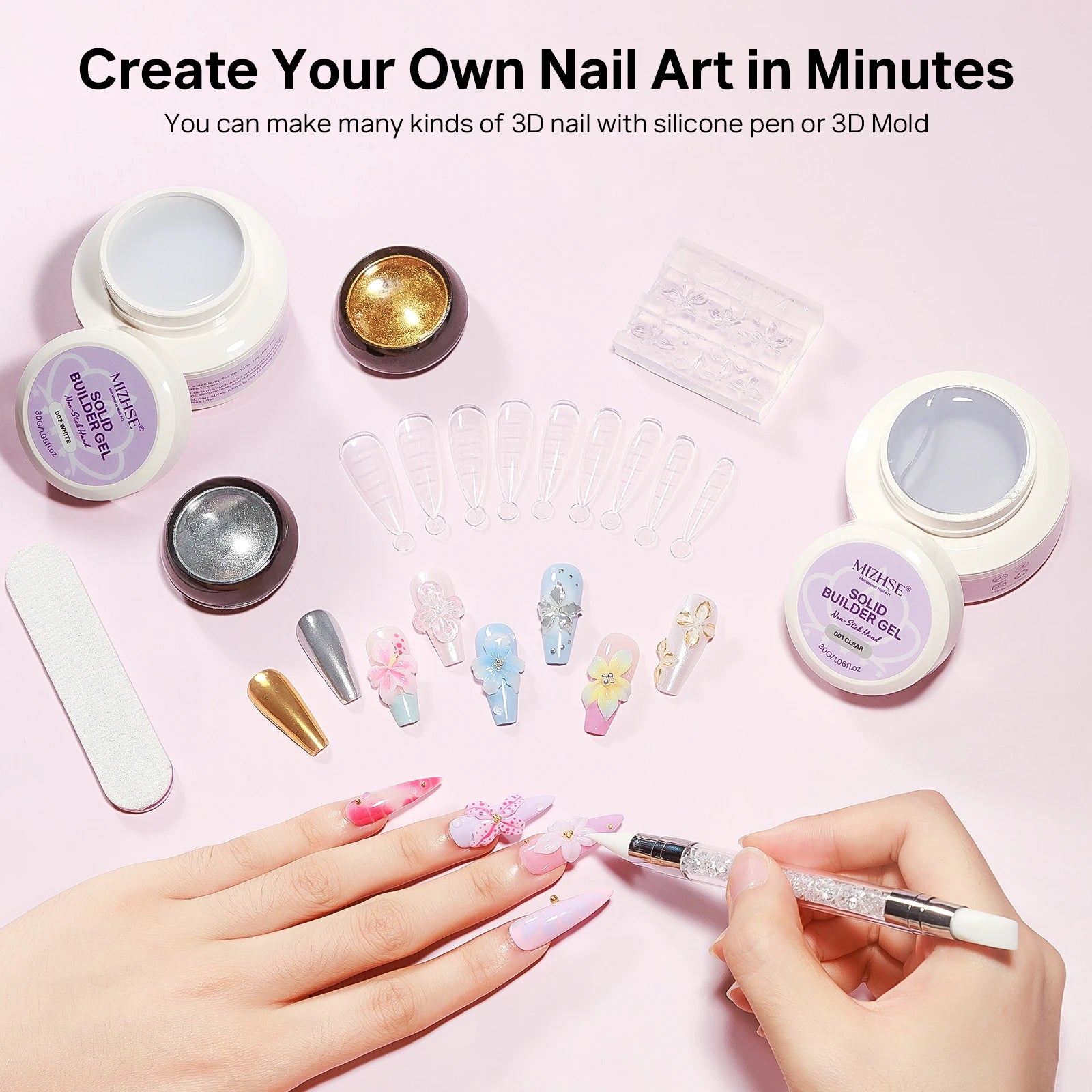 MIZHSE Builder Nail Gel White Milky Hard Clear Gel Polish For Nail Extension Salon Manicure Set Home DIY Professional Nail Art