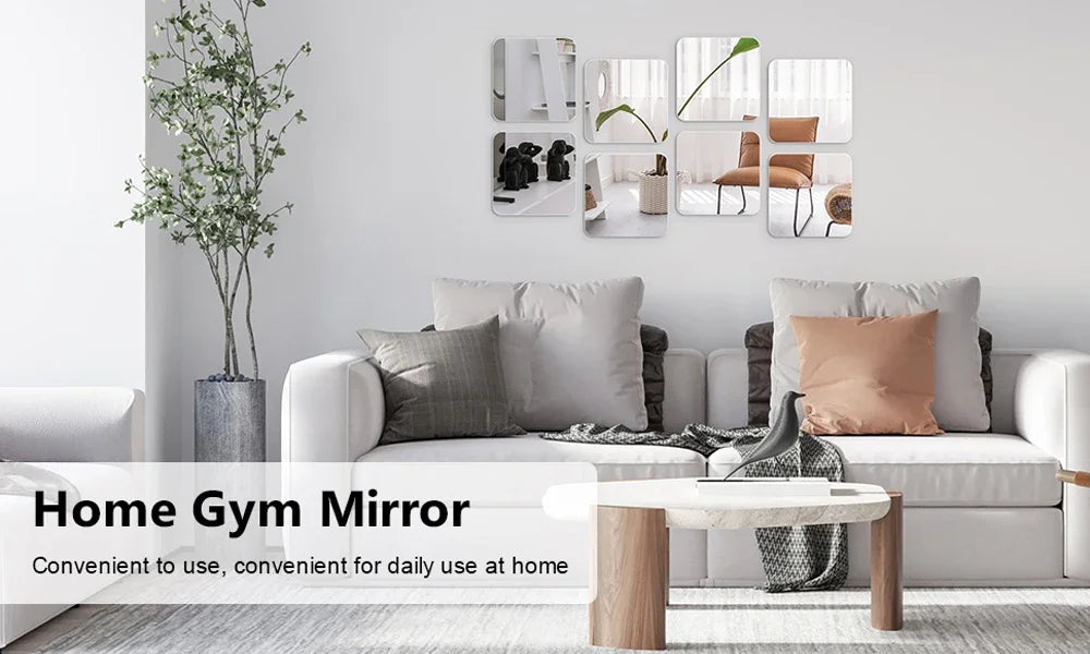 3D Mirror Wall Sticker DIY Square Acrylic Decal 2mm Full Body Wall Mirror Stickers for Bedroom Living Room Home Decor 2/4pcs
