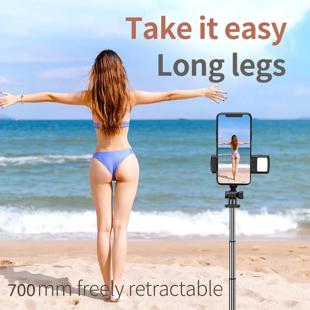 3In1 Bluetooth Wireless Selfie Tripod with Fill Light Shutter Remote Control Portable Foldable Monopod for IPhone Smart Phone