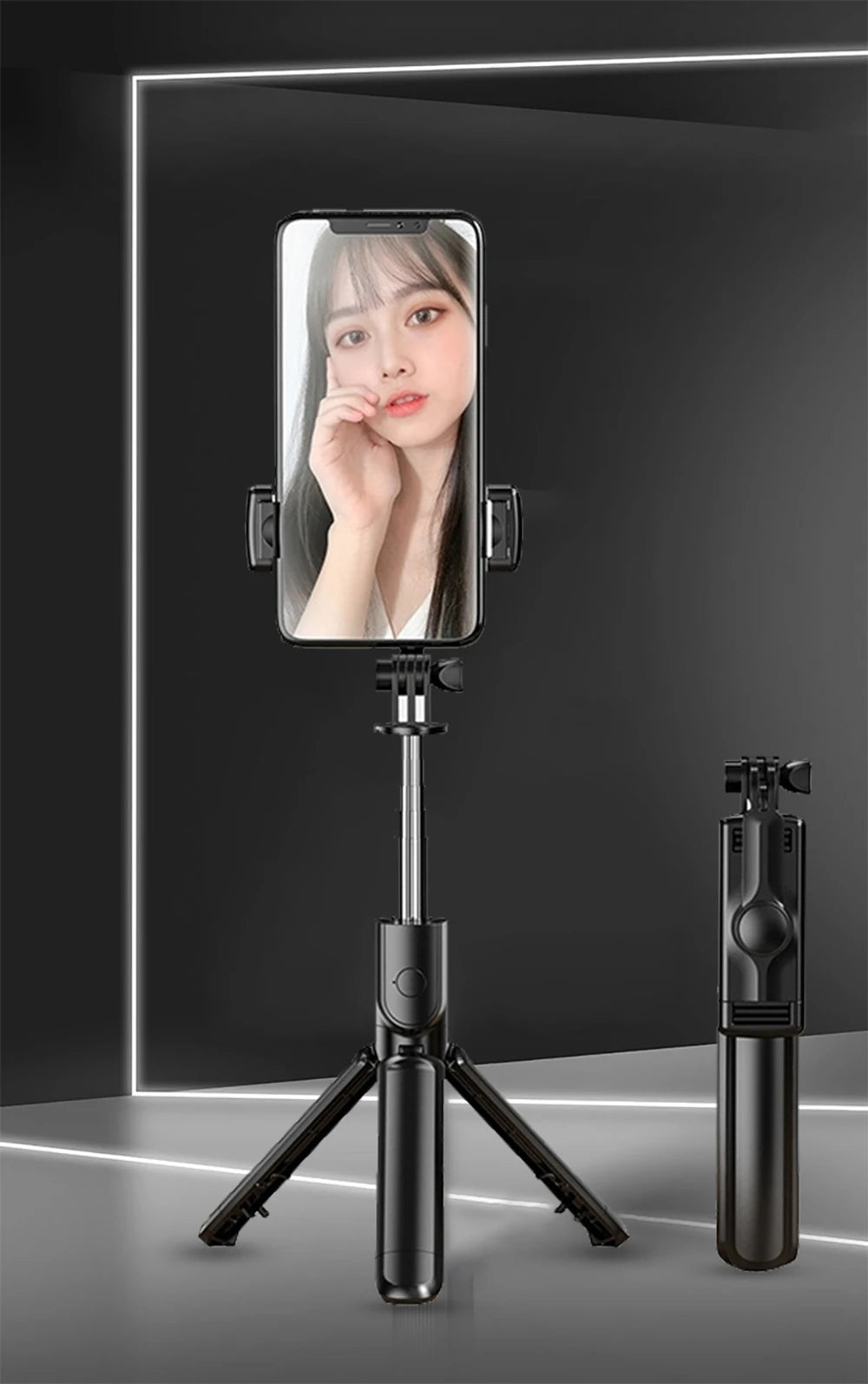 3In1 Bluetooth Wireless Selfie Tripod with Fill Light Shutter Remote Control Portable Foldable Monopod for IPhone Smart Phone
