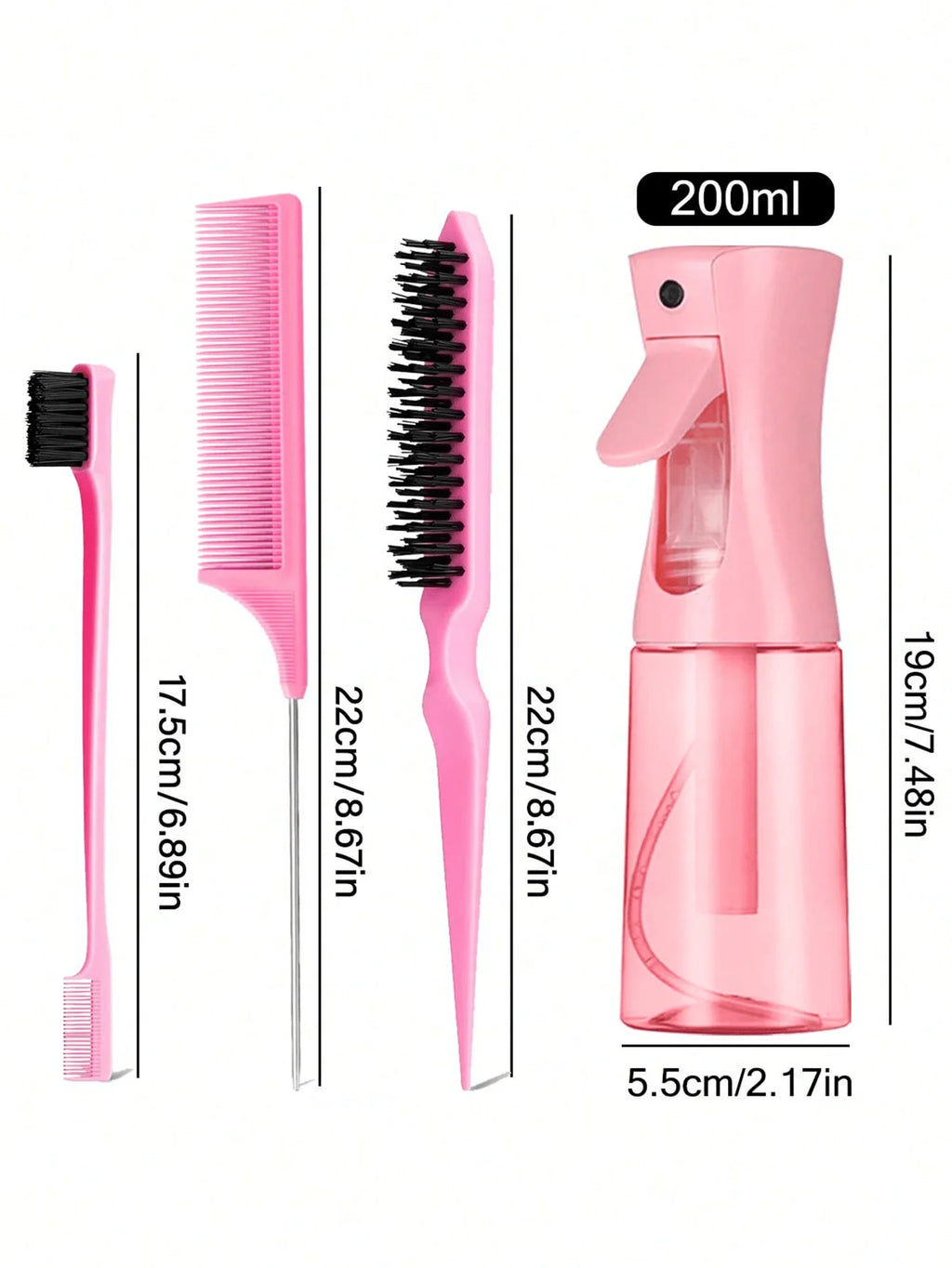 4pcs Slick Back Hair Brush Set With Hair Spray Bottle, Edge Brush Hair Brush Rat, Tail Comb Teasing Brush For Smoothing Baby Hai