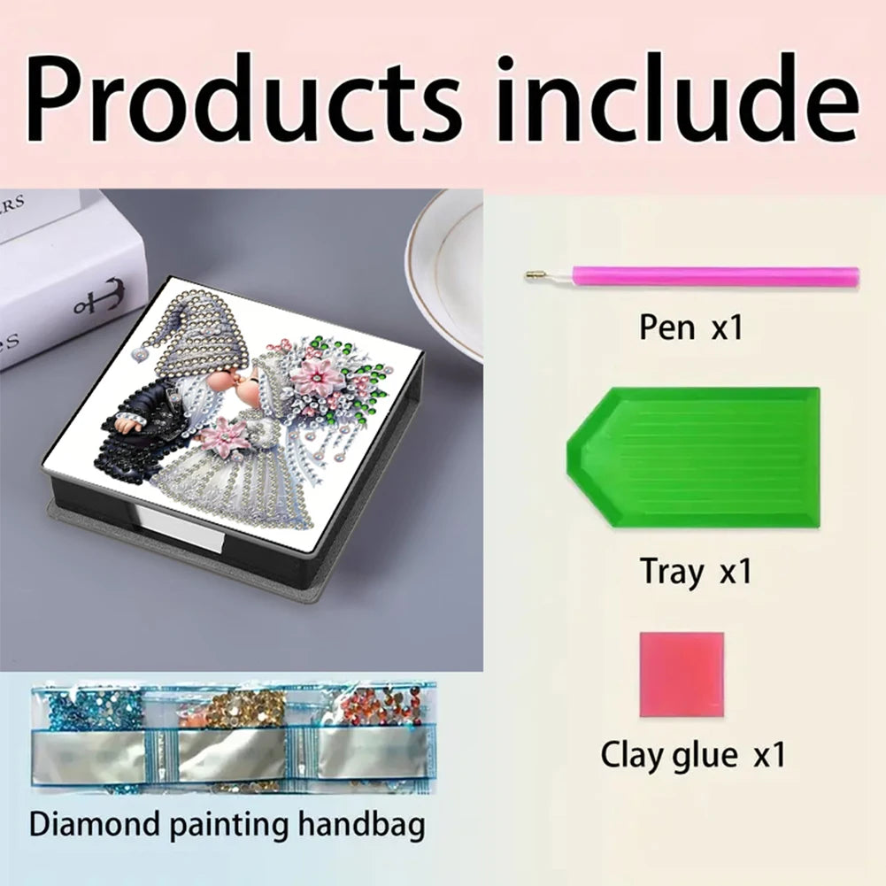 PU 5D Diamond Painting Kit Note Box with 160 Sheets Diamond Art Notebook Box for Daily Record Or Gift