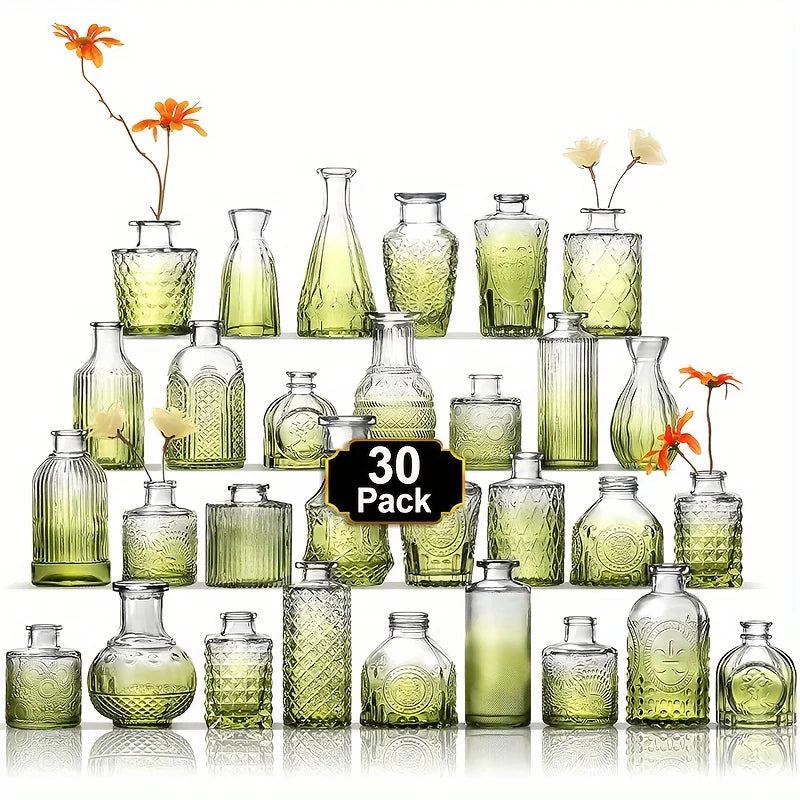 30Pcs Vase Set, Small Vases Glass Bud Vases Bulk, Cute Vintage Glass Vases for Wedding Home Centerpieces Table Decorations