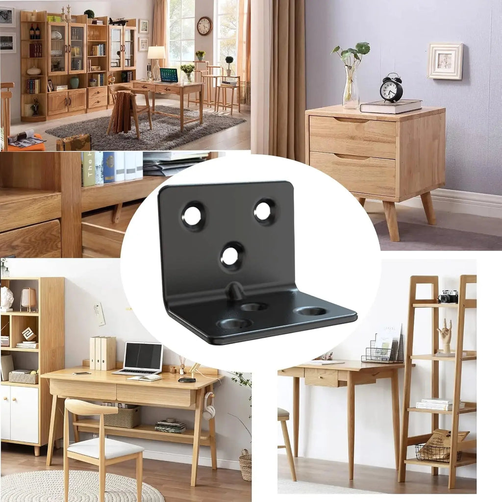 Heavy Duty L-Shape Shelf Bracket, Black Stainless Steel Corner Brace for Wood Shelves, 1.5x1.2x1.2 Inch, 16 Pieces