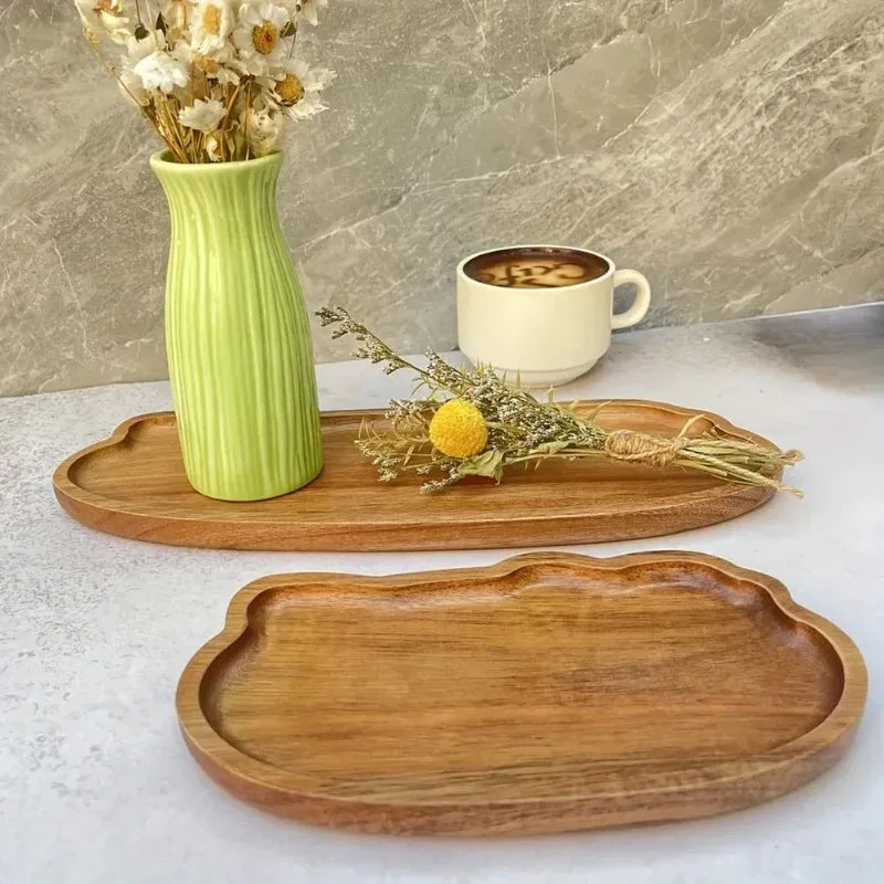 Japanese-Style Wooden Coffee Trays for Fruit Desserts Candies Bread Snacks Cakes Food Table Trays