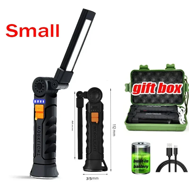 COB LED Folding Flashlight Portable Magnetic Work Light Lantern USB Rechargeable Emergency Repair Camping Torch Lamp with Hook