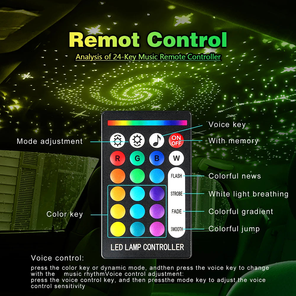 New RGBW 1/2/4 split machine Car Roof Star Light Starry Sky Atmosphere Optic star ceiling Light APP Control kits for Car Home