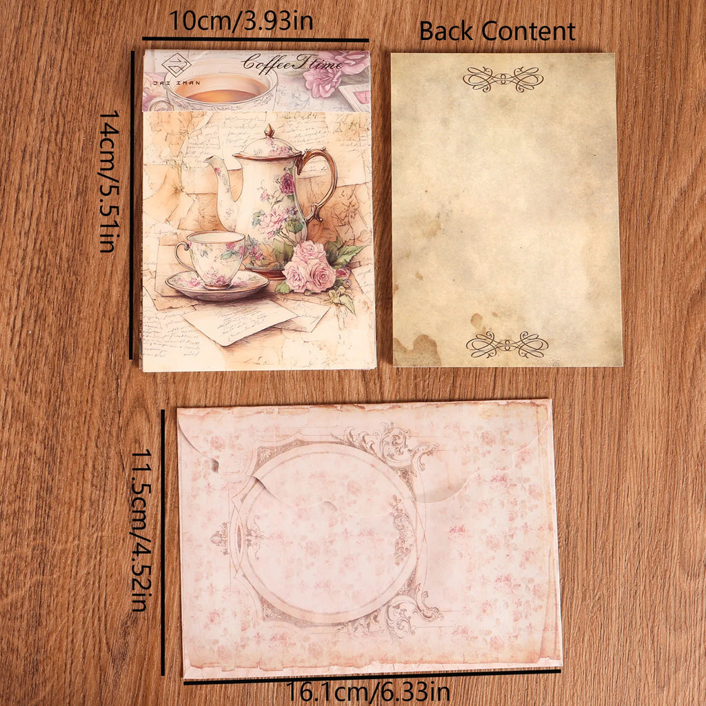 12cards, 4envelopes, 32stickers Victorian Floral Tea Double-sided Writable Thick Cardboard Set, for Scrapbooking, DIY Crafts