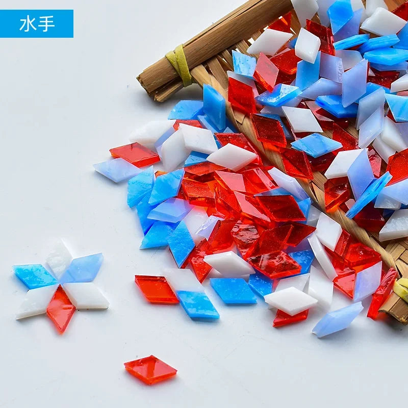 200g Diamond Shape Mosaic Mica Stained Glass Mosaic Tiles Mosaic Making Tiles for Puzzle Art DIY Craft Lamp Table Accessories