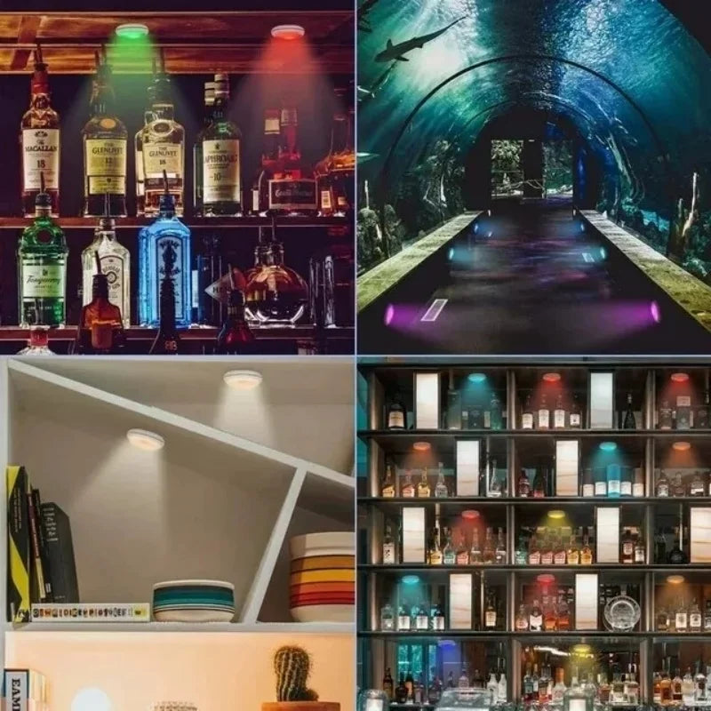 USB Rechargable RGBW LED Cabinet Light Puck Lamp 16 Colors Timmer Remote Under Shelf Kitchen Counter Lighting