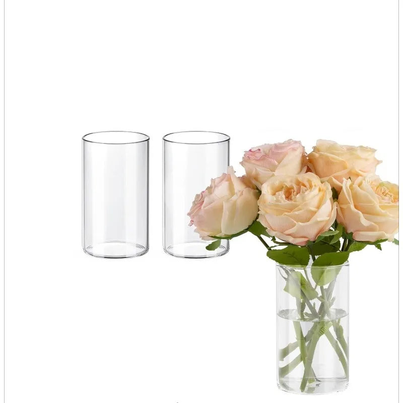 2PCS acrylic cylindrical transparent vase, home decoration, suitable for desks, offices, wedding center decoration