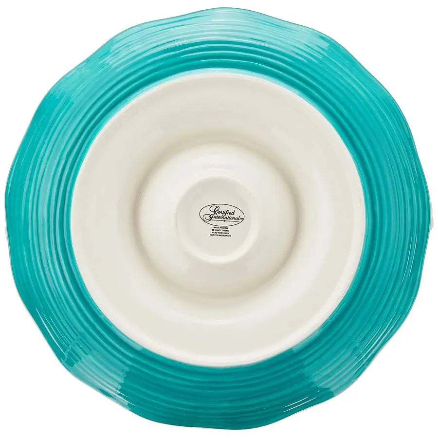 13.25 Ceramic Chip amp Dip Platter Colorful Mediterranean Serving Dish with BuiltIn Center Bowl, Glazed Ceramic Appetizer Tray f