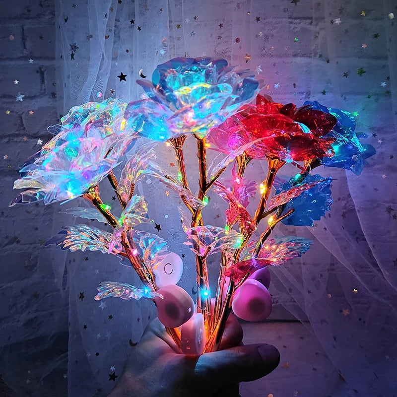 Artificial Rose Flowers LED Light Foil Flower In Glass Cover Eternal Rose Wedding Home Decor Birthday Mother's Day Gift