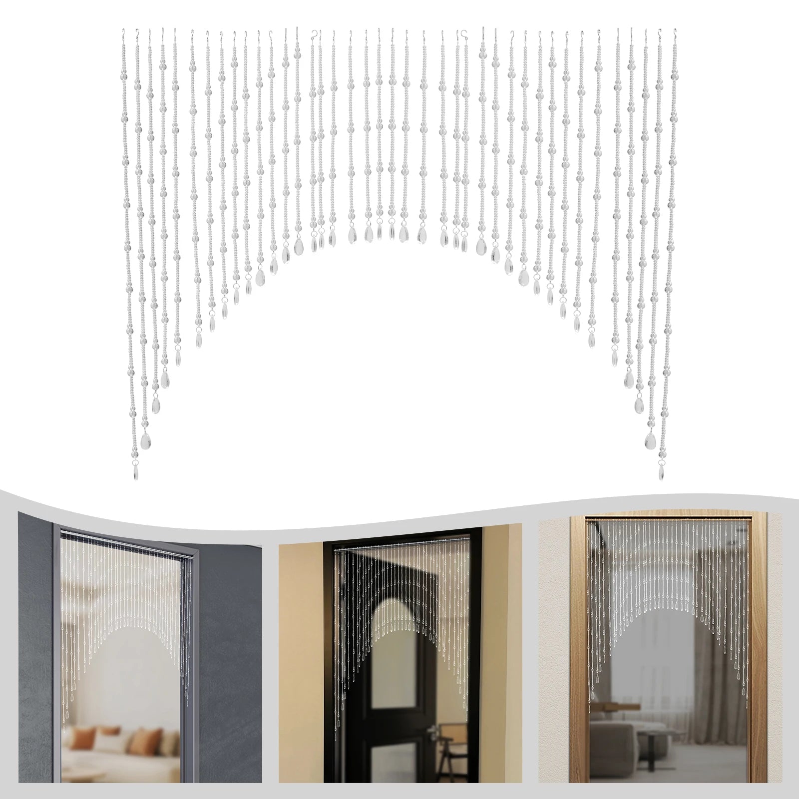 40 Strings Beaded Curtain Arched Crystal Curtain Hanging Door Beads Curtains for Entrances Doorways Bathroom