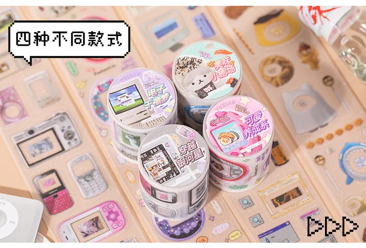 Mr Paper 4rolls Glitter Pet Die-Cut Tape Time Warp ins style cartoon border handbook goo card decorative collage DIY Dairy Card