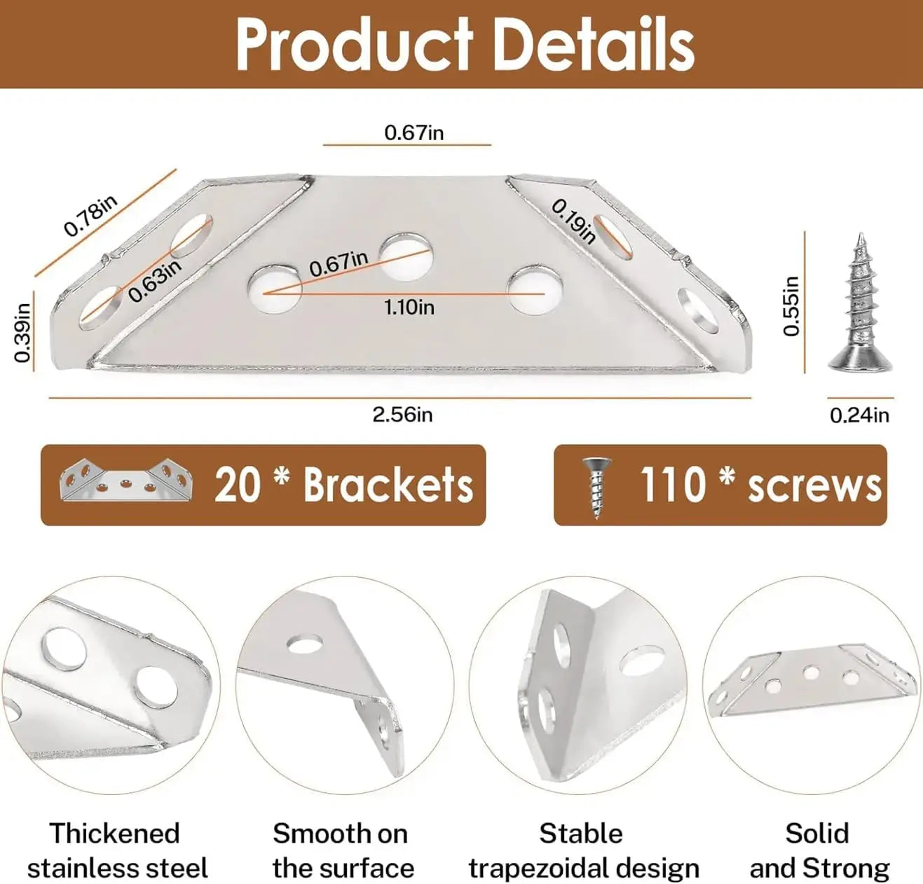 20PCS Stainless Steel L Brackets for Wood Furniture, Shelves, Tables, Cabinets - Universal Corner Connectors