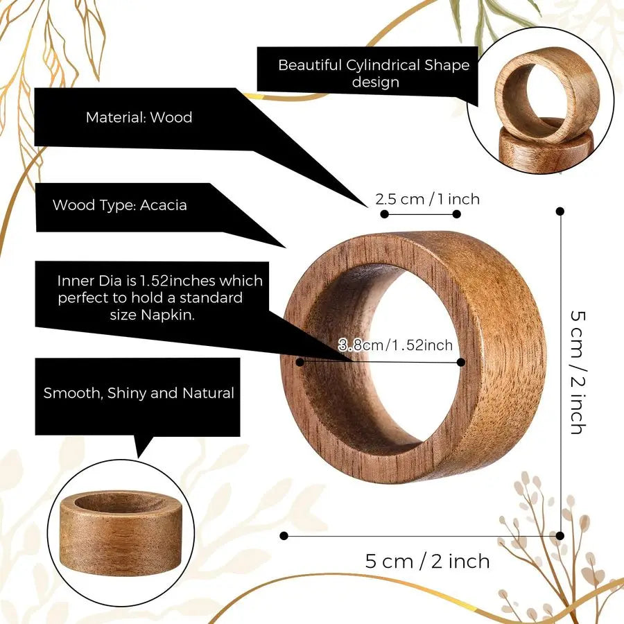 50 Pcs Wood Napkin Rings Bulk Acacia Handmade Dining Table Napkin Holder Buckles for Winter Spring Valentines Day Wedding Dinner